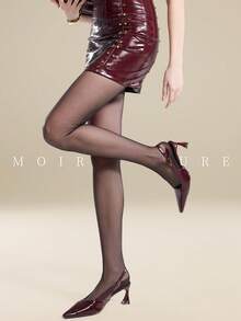 MOIRÉALLURE 1pc Solid Color Suitable For Daily Life Fashion Jacquard Tights - Black - View 8