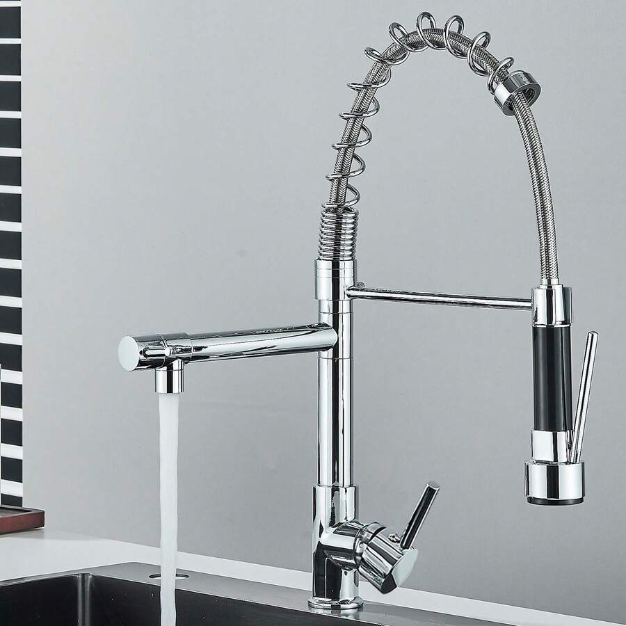 Pull Out Kitchen Mixer Tap Dual Spout Spray Single Lever Modern Monobloc - 46 X 20 X 12.5 cm - View 1
