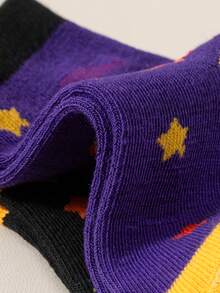 5 Pairs Kids Halloween Themed Mid-Calf Socks, Pumpkin, Ghost And Black Cat Color Block Pattern, Boys Girls Holiday Party Socks - Multicolor - View 9