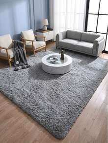 1pc Grey Fluffy Square Rug, Soft Skin-Friendly, Holiday Decor, Home Decor, Suitable For Living Room, Bedroom, Study, Dressing Room, Studio, Decorative Rug, Washable Rug - Grey - View 8