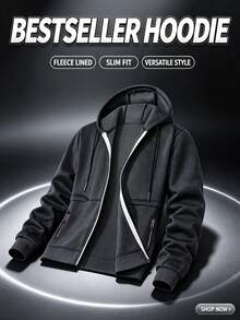 1pc Men's Autumn/Winter Hooded Sweatshirt, Dark Gray Loose Zip-Up Jacket, Outdoor Daily Sports Outerwear - Dark Grey - View 4