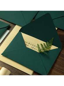 50pcs High-Quality Tactile Green Envelopes, Wedding Invitation Cards, Western Business Invitation Letters, Premium Touch, Halloween, Christmas, Party Decoration, Envelope Cardstock, High-Quality Envelopes, Friend Gift Cards, VIP Invitation Letters, Deep Green Envelopes - Dark Green - View 5