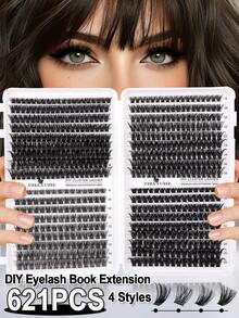 640pcs D-Shape False Eyelash Set, Includes 10D-150D Long Lash Clusters, Soft Lash Bundles, Lightweight Waterproof Moisture-Proof Fox Fur, Single 3D Effect False Eyelashes, Length 9-16mm, Cat Eye Lashes - D - View 2