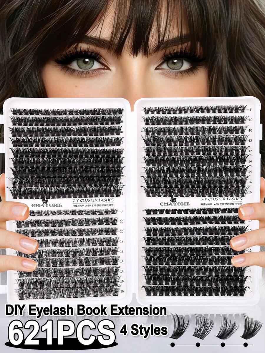 640pcs D-Shape False Eyelash Set, Includes 10D-150D Long Lash Clusters, Soft Lash Bundles, Lightweight Waterproof Moisture-Proof Fox Fur, Single 3D Effect False Eyelashes, Length 9-16mm, Cat Eye Lashes