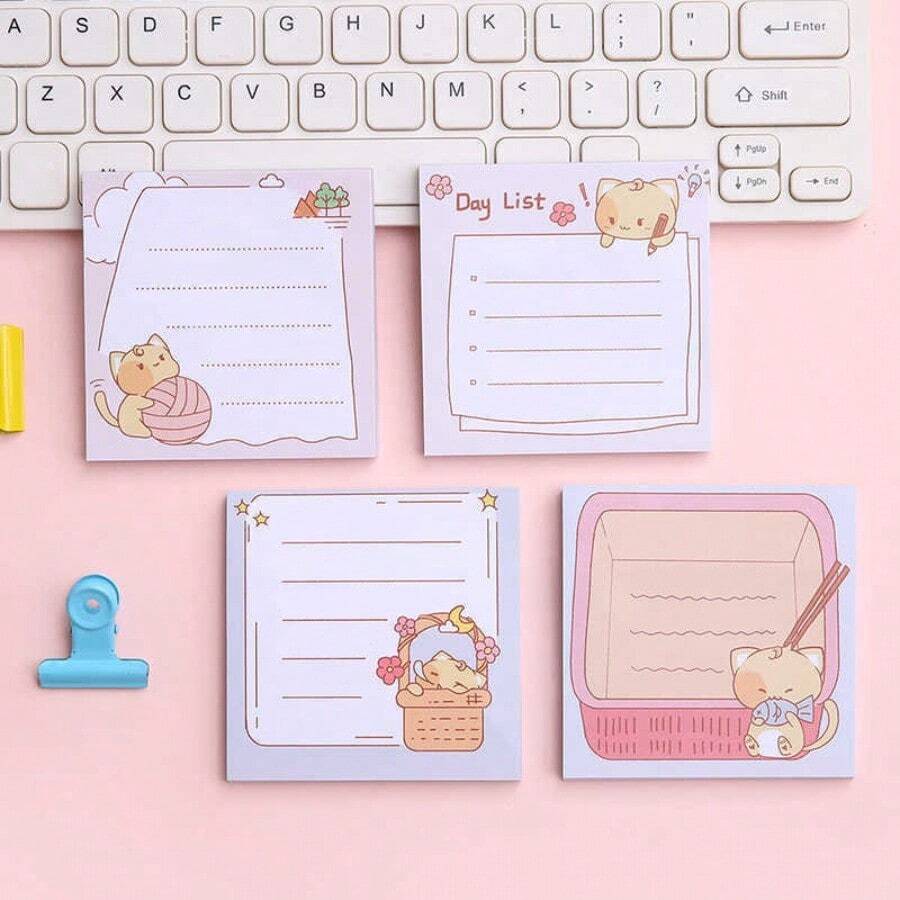 320 Sheets Cute Cat Sticky Notes Set, 4 Packs Cartoon Lazy Cat Memo Pads (80 Sheets Each), Kawaii Stationery For Office School Planner & To-Do List - 320 Sheets - View 1