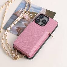 1 buah Dompet/Tempat Kartu Kulit PU Tekstur Leci Warna Solid, Kompatibel dengan Apple 17 16 15 14 Plus 13 12 11 Pro Max, Kompatibel dengan Galaxy S26 S24 Plus A15 A16 A56, Kompatibel dengan Google Pixel 9a 8 Pro - Berwarna merah muda - View 2
