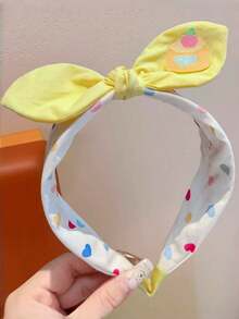 3pcs Girls Fresh Sweet Versatile Rabbit Ear Bow Colorful Heart Wide Fabric Headbands, Suitable For Daily Wear, Outfit Matching, Back To School, Outings - Multicolor - View 5