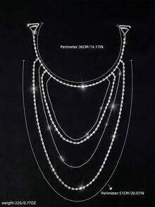 1 pieza Accesorio elegante de cadena para hombro con pedrería para novia y boda - Plateado - Ver 5