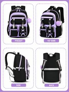 3-Piece Detachable Ribbon Backpack Set, Buckle Design School Bag With Tote Bag And Pencil Case, Suitable For Campus And Travel - A - View 10