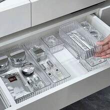11pcs Drawer Organiser Set Clear Makeup Trays Plastic Desk Drawer Dividers Boxes - 11pcs - View 1