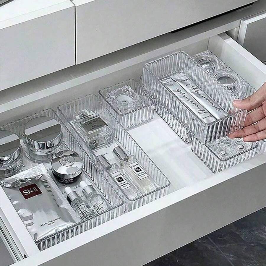 11pcs Drawer Organiser Set Clear Makeup Trays Plastic Desk Drawer Dividers Boxes - 11pcs - View 1