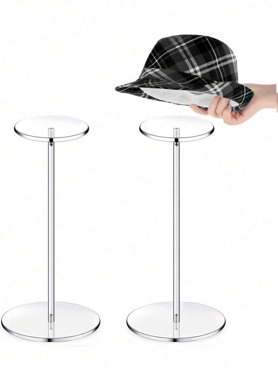 2pcs Transparent Acrylic Hat Display Stand, Sun Hat, Bucket Hat, Baseball Cap Storage Rack, Wig Stand Storage Box, Bedroom, Bathroom, Vanity Home Organization Rack - Multicolor - View 1