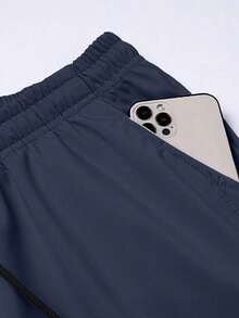 Men's Fleece Lined Straight Leg Pants, Breathable Warm Drawstring Elastic Waist Casual Long Pants - Navy Blue - View 5