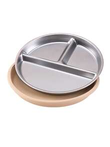 PopLittleOne 1 pièce Assiette à ventouse en silicone et acier inoxydable antidérapante pour l'alimentation autonome du bébé, vaisselle de sevrage pour bébé, articles essentiels quotidiens pour les repas des nourrissons - Multicolore - Voir 19