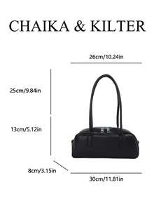 CHAIKA & KILTER 1件裝純色PU布料女款時尚波士頓保齡球肩背包，金屬孔眼裝飾，雙手柄設計，拉鍊開合，適合日常與街頭使用 - 黑色 - 查看 3