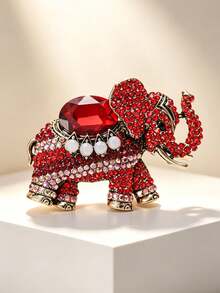 1 pieza Broche de elefante vintage de aleación con strass para mujer, accesorio de broche creativo de estilo exótico, regalo perfecto - Multicolor - Ver 9