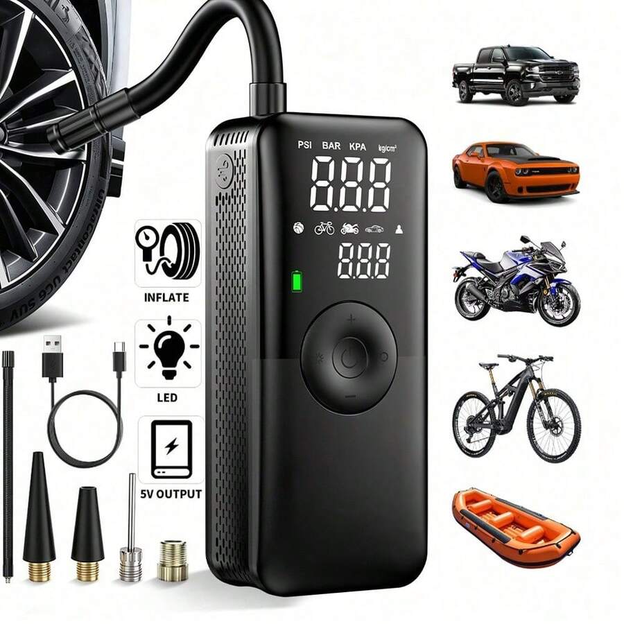 CARSUN Inflador de neumáticos portátil de 12V, compresor de aire eléctrico para motocicletas, adecuado para automóviles, motocicletas, bicicletas