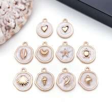 6/10pcs Enamel Ocean Charms Starfish Turtle Seashell Heart Alloy Pendants Jewelry Making Findings For DIY Bracelet Necklace Earring Craft Supplies - White - View 17