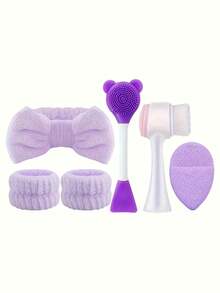 6pcs Facial Care Tool Set - Facial Cleansing Tools, Deep Cleansing Beauty SPA Mask Brushes, Includes Soft Headband, Gentle Exfoliating Brush, Compact Silicone Cleansing Brush, Portable Skincare Tools. Face Cleansing Brush - Multicolor - View 9