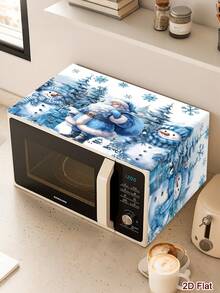 1pc Winter Blue Microwave Cover,Polyester Christmas Oven Dust Cover,Snowman Santa Print Dustproof Wrap For Holiday Kitchen Decor Xmas Decor For 2027 - Multicolor - View 8