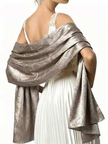 1pc Women's Bohemian Style Classic Solid Color Smooth Satin Scarf, Casual Autumn Shawl Sun Protection Scarf, Suitable For Daily Use - Champagne - View 3