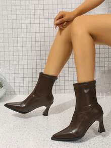 Vintage Pointed Toe Stiletto Heel Ankle Boots, Versatile Commuter Style For Women, Autumn/Winter - Brown - View 2