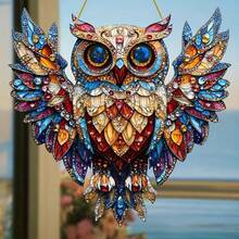 Colorful Owl 2D Acrylic Decorative Pendant, Dual-Color Hanging Ornament, Multi-Color Charm - A - View 4