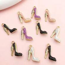 10pcs Enamel High Heel Shoe Pendant, Drip Oil Women's Shoe Charm, Necklace Keychain Jewelry Accessory, Bulk Wholesale - Multicolor - View 5