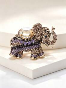 1 pieza Broche de elefante vintage de aleación con strass para mujer, accesorio de broche creativo de estilo exótico, regalo perfecto - Multicolor - Ver 8