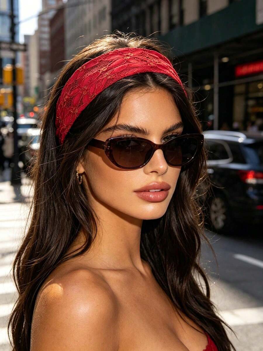 1pc Women's Wide Lace Headband, French Vintage Floral Print Hair Accessory, Suitable For Daily/Date/Vacation - Multicolor - View 1