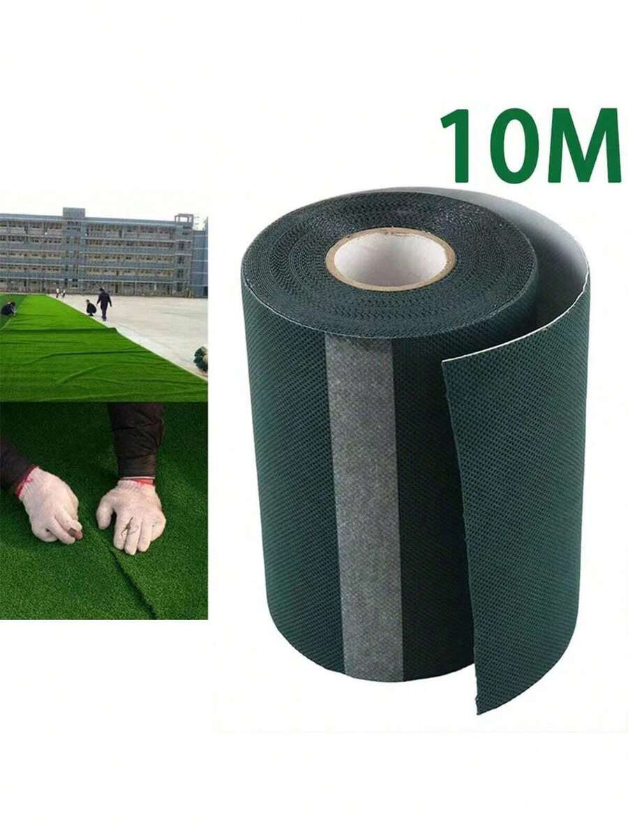 10m Artificial Grass Seam Tape, No Glue Garden Lawn Green Strip, Synthetic Turf Carpet Fixing Connection Tape, White And Transparent Randomly Shipped - Green - View 1