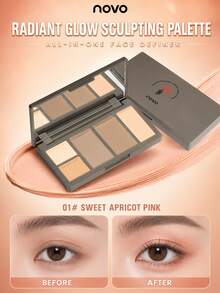 NOVO Palet Makeup Wajah Multifungsi 4 Warna: Concealer, Contour & Highlighter, Menutupi Noda & Kemerahan, Menciptakan Kontur Wajah 3D, Tahan Keringat, Palet Makeup Portabel untuk Perjalanan - 01# Aprikot Manis Merah Muda - View 1