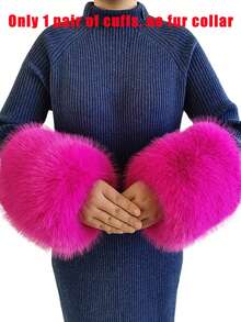 Faux Fur Collar & Cuff Set, Winter Fluffy Shawl, 3 Options: Collar + Cuff / Single Collar / Cuff Only - Multicolor - View 50