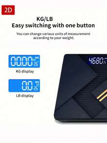 1pc 2D Flat/Dark Geometric Layer Diagonal Line Metallic Gold Decor/Minimalist Modern Design/Indoor Temperature Display Tempered Glass Bathroom Scale, Max Weight 400lbs/180kg, Tempered Glass Surface, Temperature Detection - A - View 7