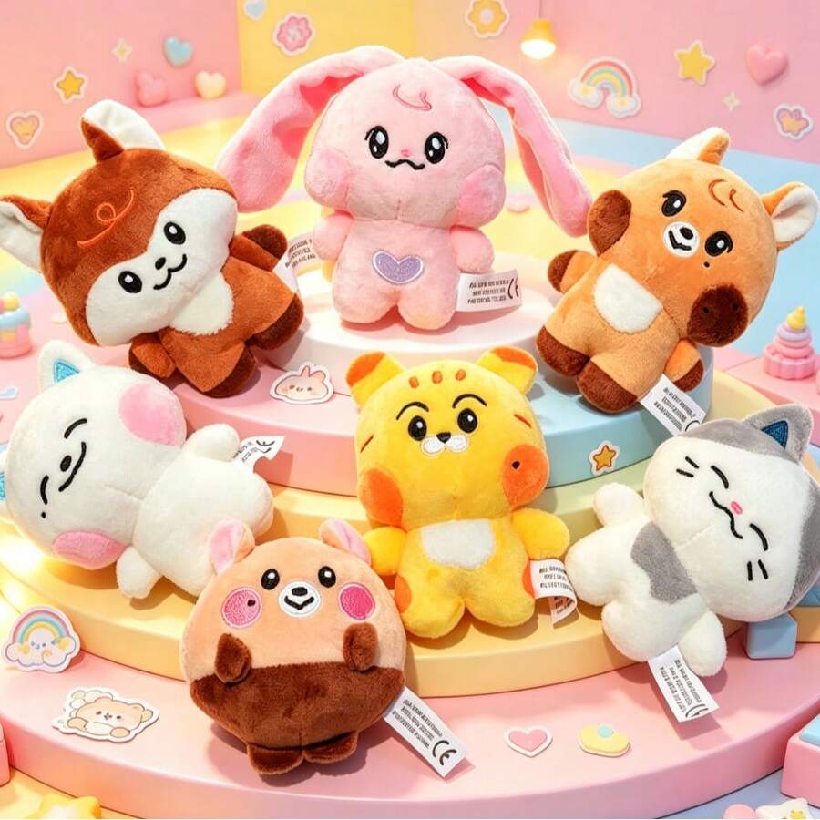 DELUSTA Cute Idol Cartoon Doll Keychain, Mini Stuffed Plush Figure Bag Pendant, Collectible Backpack Charm Accessory, Birthday Holiday Gift For Girls - Multicolor - View 1