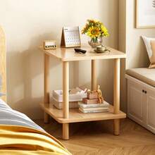 Double-Layer Square Table, White Surface, Sturdy Solid Wood Legs, Practical And Suitable For Bedside Storage Furniture - Multicolor - View 6