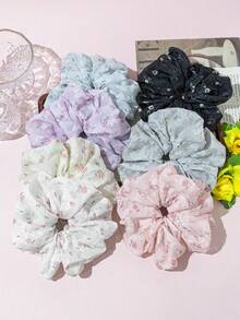 1pc Satin Ultra-Thin Embroidered Floral Oversized Multi-Color Hair Scrunchie, Suitable For Women's Daily Outfit Decoration Hair Accessory - Multicolor - View 4