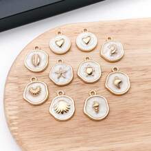 6/10pcs Enamel Ocean Charms Starfish Turtle Seashell Heart Alloy Pendants Jewelry Making Findings For DIY Bracelet Necklace Earring Craft Supplies - White - View 5