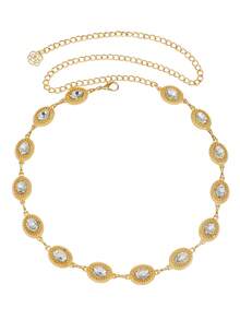 1pc Exquisite Oval Alloy Rhinestone Adjustable Waist Chain Belt For Women, Suitable For Family And Friends Gift, Daily Matching With Jeans, Skirts And Jackets - Oval Waist Chain - View 5