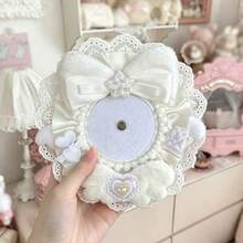 1pc Lace Plush Badge Holder, Girly Fabric Ruffle Badge Base, Satin Bow Heart Star Decor, Magnetic Badge Base, Fits Multiple Sizes, Handmade DIY Badge Storage Display, Sweet Lolita Anime Convention Travel Exquisite Decorative Accessory - Y - View 13