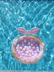 Transparent Pink Mermaid Pool Float Bed With Ball And Glitter, Inflatable Round Water Lounger For Adults, Cute Summer Pool Party Float - Multicolor - View 8