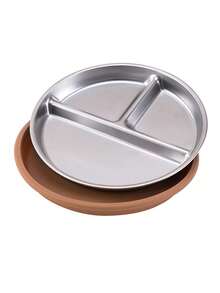 PopLittleOne 1 pièce Assiette à ventouse en silicone et acier inoxydable antidérapante pour l'alimentation autonome du bébé, vaisselle de sevrage pour bébé, articles essentiels quotidiens pour les repas des nourrissons - Multicolore - Voir 16