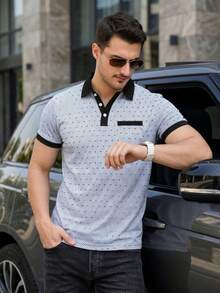 Men's Summer Fashion Versatile Fine Dotted Print Pocket Polo Shirt - Multicolor - View 3
