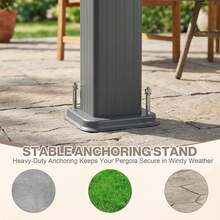 12 X Ft Outdoor With Retractable Shade Canopy, Matte Aluminum Frame, 4 Roller Curtains, Grape  For Patio, Backyard, Garden, And Deck, Brown - A - View 6
