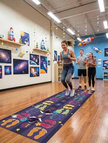 1pc Space Theme Activity Mat, Colorful Footprint & Astronaut Print Polyester Fiber Play Mat, Rectangular Game Rug Suitable For Indoor/Outdoor Games, Birthday Parties, Family Gatherings, Summer Backyard, Game Room, Bedroom, For Kids - A - View 8