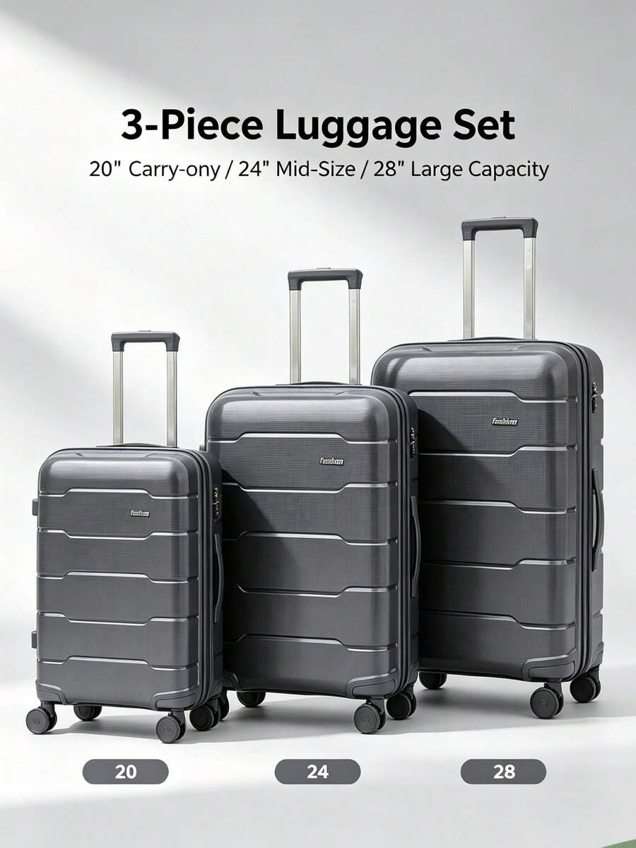 20 24 28 Inch Three Pieces Hard Shell Trolley Case Set, TSA Lock, Silent Double Swivel Wheels, Suitable For Business Long Trips - Dark Grey - P1 Dark Grey - View 1