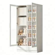 Glass Display Case, Filing Cabinet, Display Case For Collectible Figures, 4-Tier Toy Cabinet With 2 Drawers, App-Controllable RGB Lighting, Children's Furniture, Colorful Ceramic Spherical Handles, White, 60x35x170 - 80*40*160 cm - View 10