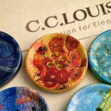 Decorative Buttons - Artistic Oil Painting Style Animal And Landscape Patterns - Durable Resin Round Buttons, Suitable For Jackets, Suits, Bags, Hats - Twisted Starry Sky - 5 Pieces - View 10