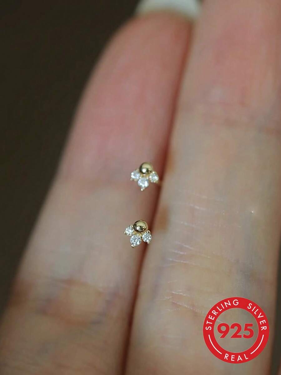 Bông tai nụ mini đuôi cá tinh tế tối giản bằng bạc Sterling 925 - Vàng - Xem 1