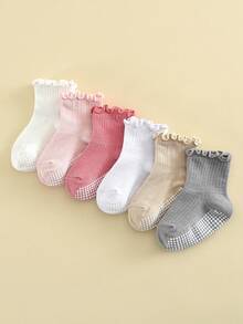 6 Pairs Baby Socks With Ruffle Edge, Anti-Slip Low-Cut Ankle Socks For Girls, Cute Toddler Socks With Grip - Multicolor - View 9